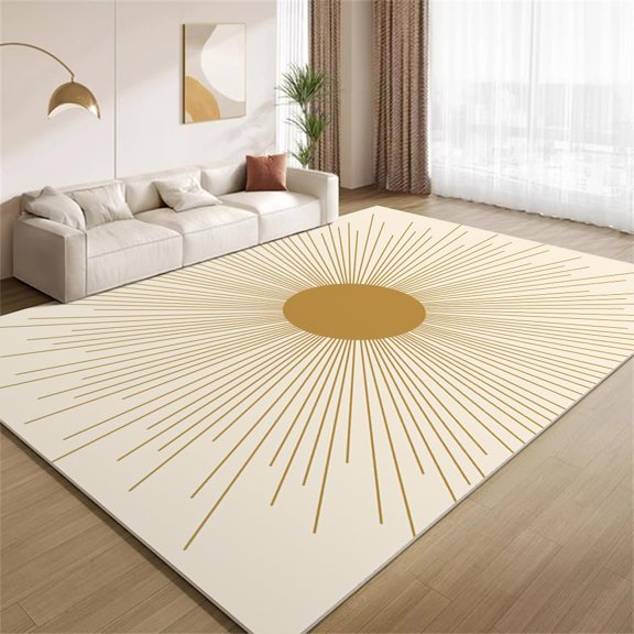 Yellow Brown Boho Area Rugs, Sun Ray Carpet, Non Slip Low Pile Washable Indoor Rug for Living Room Bedroom Gameroom Study Office Entrance Foyer 4x6ft