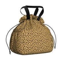 Yellow and Brown Of Cheetah Print Drawstring Lunch Bag Women - Drawstring Lunch Bag Insulated for Work Office - Stain-Resistant Large Lunchbags for Women with Multi-Pockets