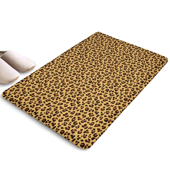 Yellow and Brown Of Cheetah Print Flannel Non Slip Door Rugs,Washable Door Mats Indoor,Decorative Door Mats,Dirt-Resistant and Absorbent Doormat for Entrance,Bedroom,Kitchen,Bathroom,23.5"x16"