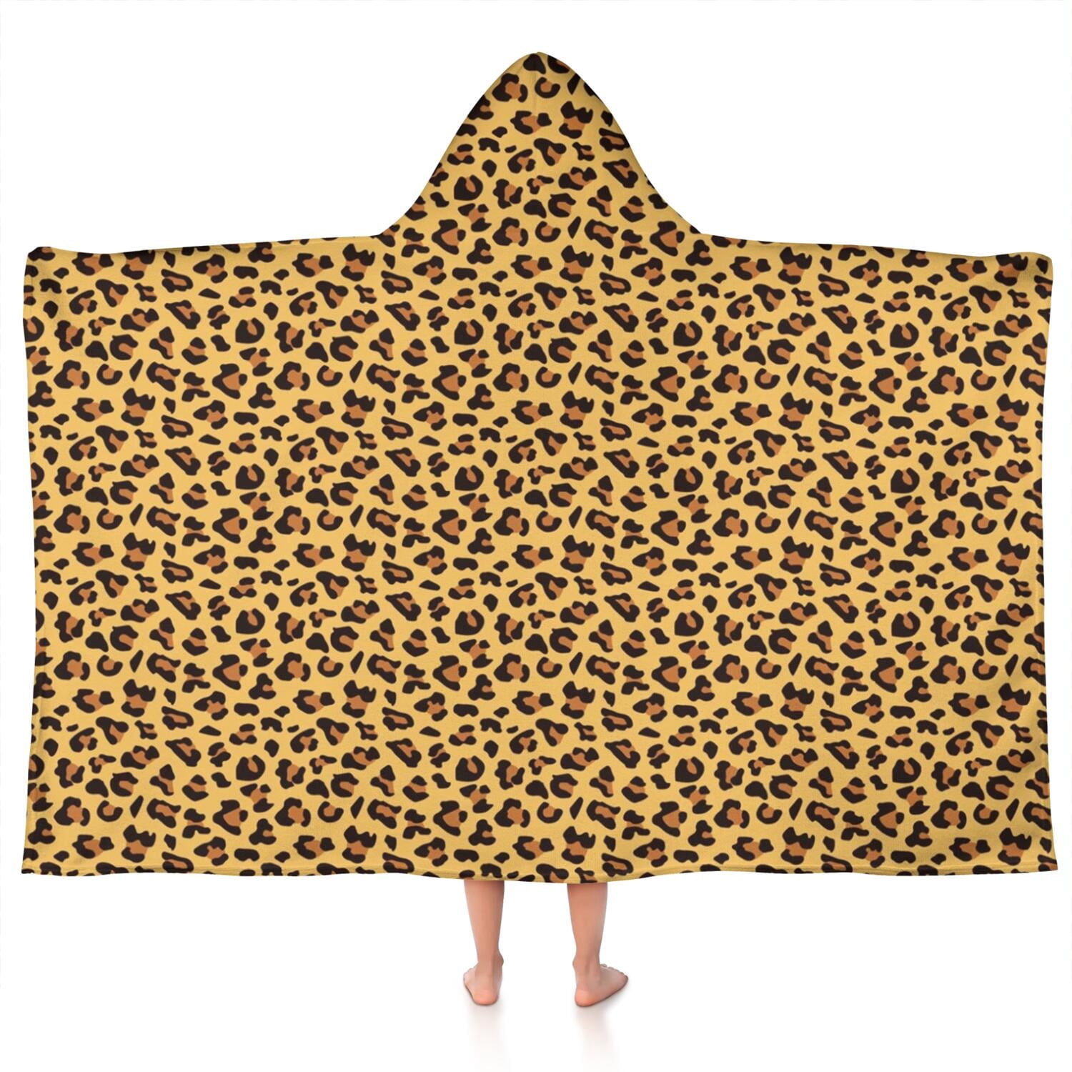 Yellow and Brown Of Cheetah Print Hooded Bath Towel，50"x30" for Ages 3 To 12 Kids, Quick Dry Lightweight Soft Microfiber Hood Beach Towel Cover Up for Kids