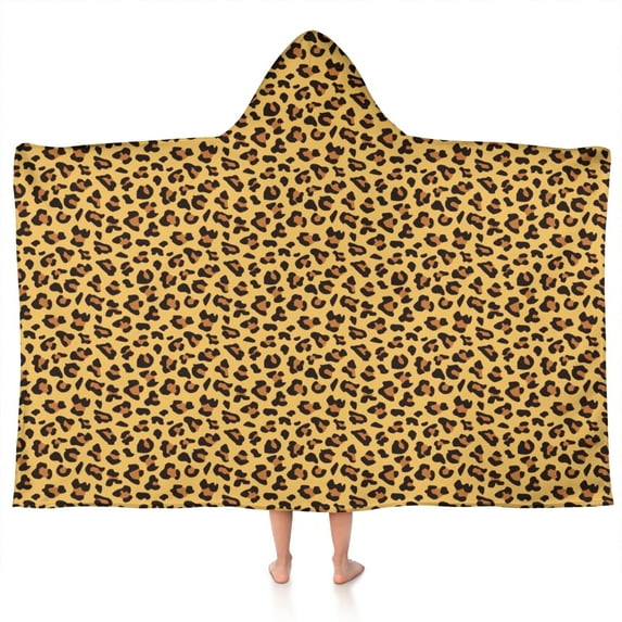 Yellow and Brown Of Cheetah Print Hooded Bath Towel,50"x30" for Ages 3 To 12 Kids, Quick Dry Lightweight Soft Microfiber Hood Beach Towel Cover Up for Kids
