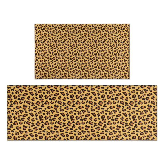 Yellow and Brown Of Cheetah Print Kitchen Rugs Sets Of 2,Anti Fatigue Kitchen Mat Rugs Non Slip Washable,Decorative Kitchen Floor Mats for Kitchen,Sink,Laundry,17"x30"+17"x47"