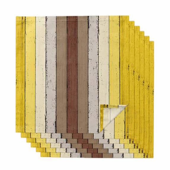 Yellow Brown Cloth Napkins, Farmhouse Wood Grain Vintage Striped Washable and Reusable Dinner Napkins Set of 6, Table Napkin for Kitchen Party Birthday Wedding Hotel Housewarming 20"x20"