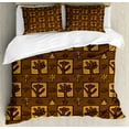 thumbnail image 1 of Yellow Brown Duvet Cover Set King Size, Abstract Nature Botanical Layout Inspired by Autumn Tones Pattern, Decorative 3 Piece Bedding Set with 2 Pillow Shams, Chocolate Dark Yellow, by Ambesonne, 1 of 3