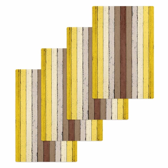 Yellow Brown Hand Towels Set, Waffle Weave Kitchen Towels 4 Pieces, Farmhouse Wood Grain Vintage Striped Microfiber Hair Face Bath Tea Towel Absorbent Quick Drying Cleaning Dish Cloths, 15.7"x23.6"