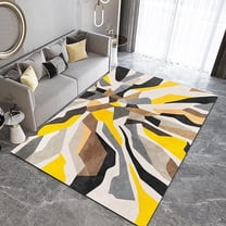 Yellow-Brown Irregular Area Rug, Abstract Geometric Stripes Living Room Rugs, Large Machine Washable Non Slip Carpet For Dining Room Home Office 5x8ft