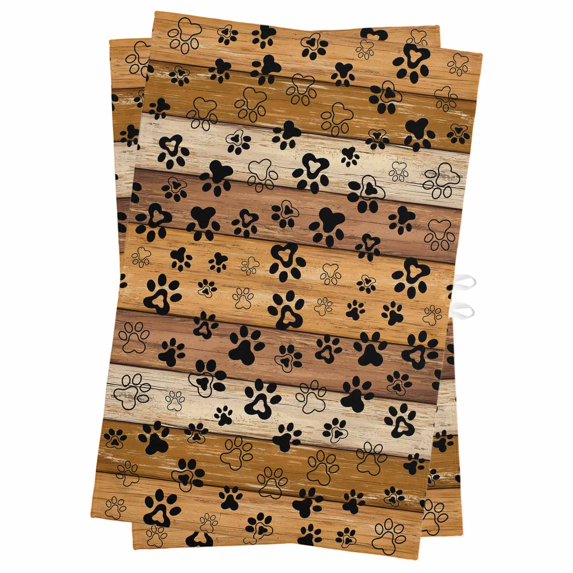 Yellow Brown Kitchen Towels Set of 2, Water Absorbent Dish Towel, Farmhouse Dog Paw Vintage Decorative Hand Towels - Quick Drying Cloth for Cooking Baking, 18x28 Inch