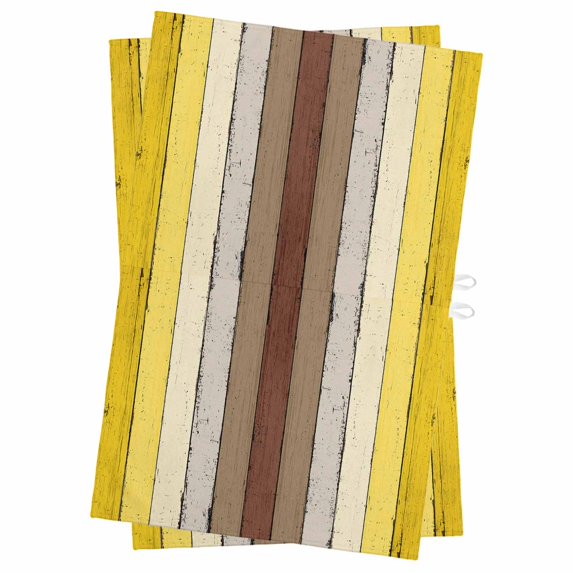 Yellow Brown Kitchen Towels Set of 2, Water Absorbent Dish Towel, Farmhouse Wood Grain Vintage Striped Decorative Hand Towels - Quick Drying Cloth for Cooking Baking, 18x28 Inch