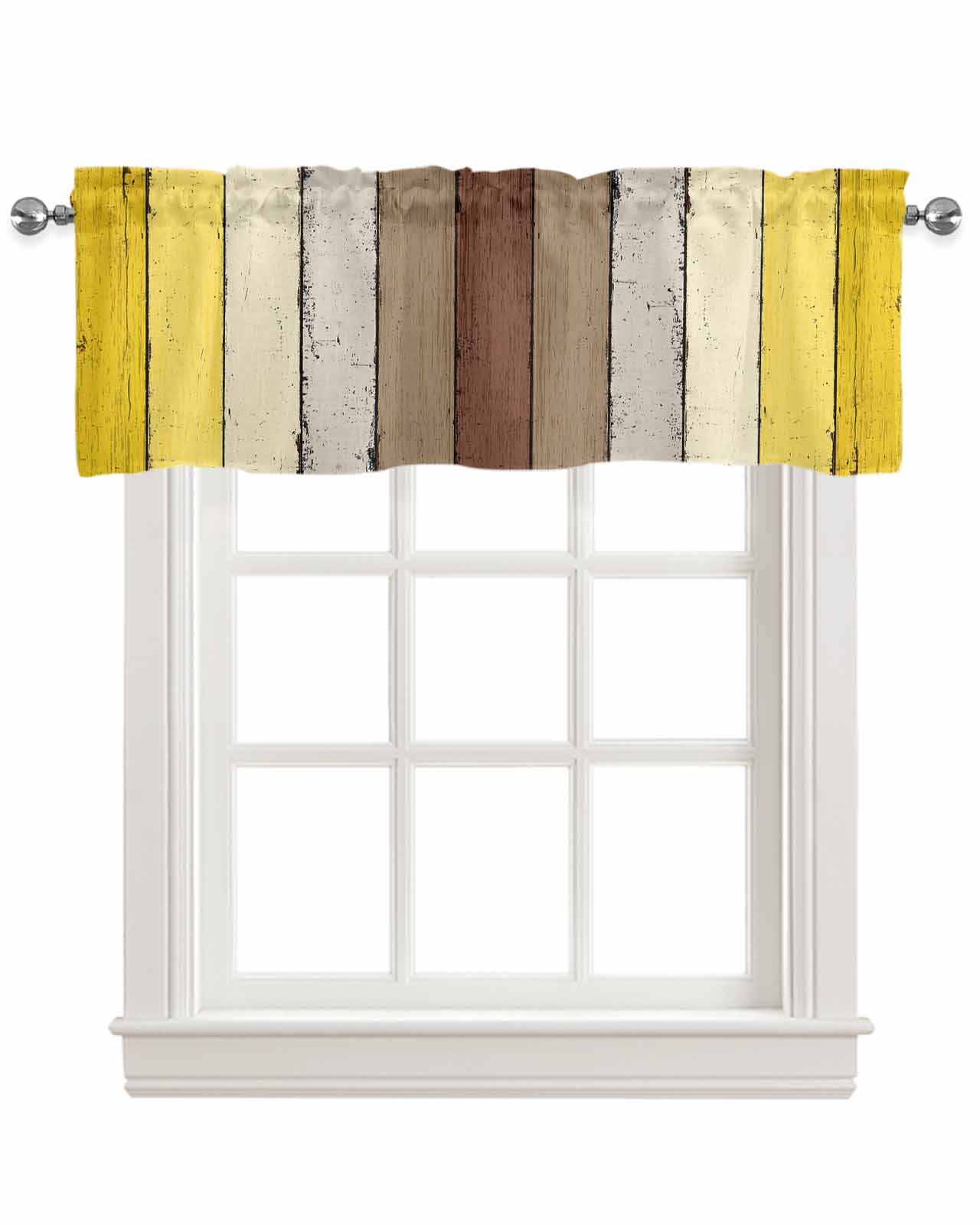 Yellow Brown Kitchen Valances for Windows Farmhouse Linen Window Valance Curtain for Living Room Window Treatment Farmhouse Wood Grain Vintage Striped Valance Rod Pocket Topper Drape, 60 x 18 Inch