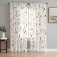 thumbnail image 1 of Yellow Brown Leaf Semi Sheer Curtains 63 Inch Length 2 Panels Set, Modern Botanical Foliage Plant Country Sheer Kitchen Curtain Privacy Voile Window Curtain for Living Room Bedroom Rod Pocket Drapes, 1 of 7