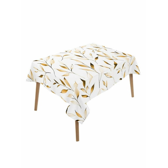 Yellow Brown Leaf Table Cloth, Modern Botanical Foliage Plant Country Waterproof Tablecloth for Rectangle Tables, Reusable Washable Fabric Table Cover for Restaurant Kitchen Dining Tables 52"x70"