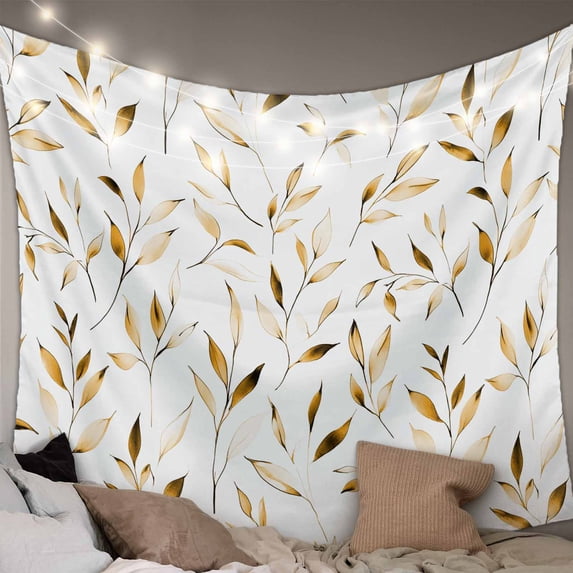 Yellow Brown Leaf Tapestry for Bedroom Wall Hanging Tapestry, Modern Botanical Foliage Plant Country Ceiling Backdrop Tapestries Poster Blanket Wall Decor for Teens Room Living Room Dorm 59" x 79"