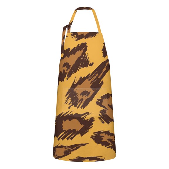 Yellow and Brown Of Leopard Print Apron-Garden Aprons for Women with Pockets-Cotton Linen Waterproof Kitchen Cooking Gardening Aprons Adjustable for Kitchen,Cooking,BBQ and Salon 33x27 Inch