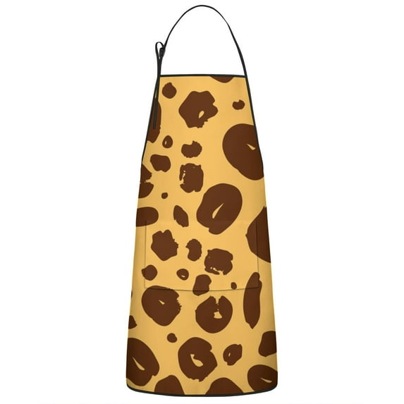 Yellow and Brown Of Leopard Print Apron-Garden Aprons for Women with Pockets-Cotton Linen Waterproof Kitchen Cooking Gardening Aprons Adjustable for Kitchen,Cooking,BBQ and Salon 33x27 Inch