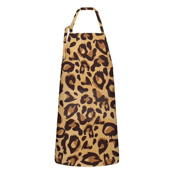 Yellow and Brown Of Leopard Print Apron-Garden Aprons for Women with Pockets-Cotton Linen Waterproof Kitchen Cooking Gardening Aprons Adjustable for Kitchen,Cooking,BBQ and Salon 33x27 Inch