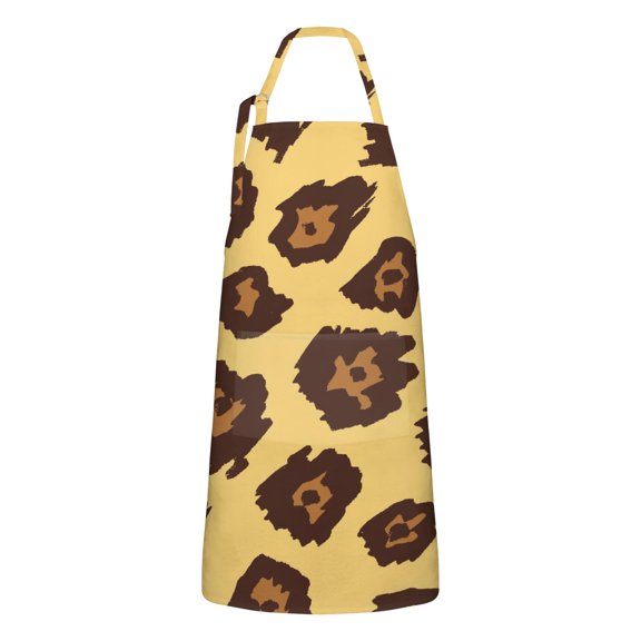 Yellow and Brown Of Leopard Print Apron-Garden Aprons for Women with Pockets-Cotton Linen Waterproof Kitchen Cooking Gardening Aprons Adjustable for Kitchen,Cooking,BBQ and Salon 33x27 Inch