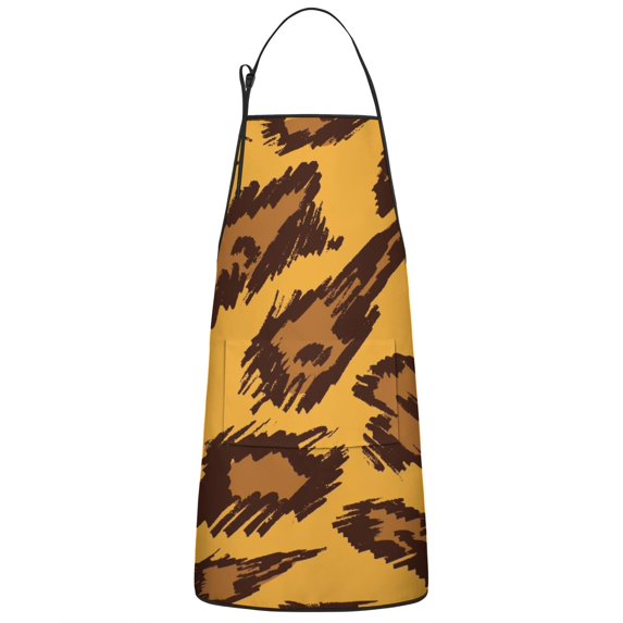 Yellow and Brown Of Leopard Print Apron-Garden Aprons for Women with Pockets-Cotton Linen Waterproof Kitchen Cooking Gardening Aprons Adjustable for Kitchen,Cooking,BBQ and Salon 33x27 Inch
