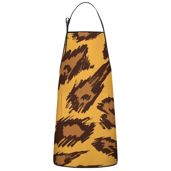 Yellow and Brown Of Leopard Print Apron-Garden Aprons for Women with Pockets-Cotton Linen Waterproof Kitchen Cooking Gardening Aprons Adjustable for Kitchen,Cooking,BBQ and Salon 33x27 Inch