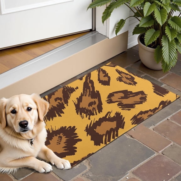 Yellow and Brown Of Leopard Print Door Rugs,Washable Non Slip Door Mats Indoor,Decorative Door Mats,Entry Mat Indoor for Entrance,Bedroom,Kitchen,Bathroom,16"x24"
