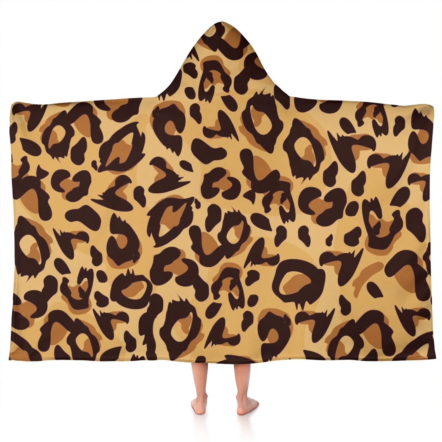 Yellow and Brown Of Leopard Print Hooded Bath Towel，50"x30" for Ages 3 To 12 Kids, Quick Dry Lightweight Soft Microfiber Hood Beach Towel Cover Up for Kids