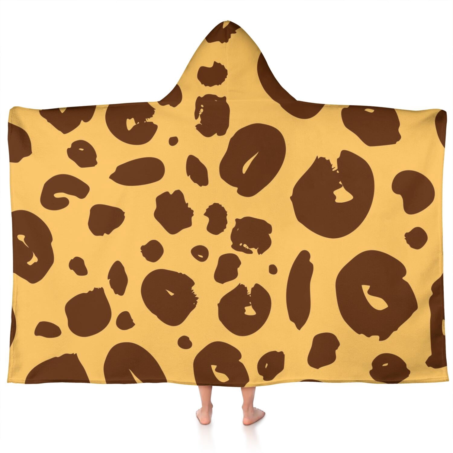 Yellow and Brown Of Leopard Print Hooded Bath Towel，60"x35" for Ages 3 To 12 Kids, Quick Dry Lightweight Soft Microfiber Hood Beach Towel Cover Up for Kids