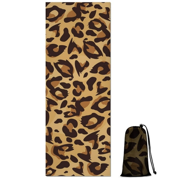 Yellow and Brown Of Leopard Print Hot Yoga Mat Towel Non Slip for Hot Yoga - Quick-Drying Yoga Mat Cover with 4 Corner Pockets with Travel Bag - Hot Yoga Towel Non Slip 70"x26"