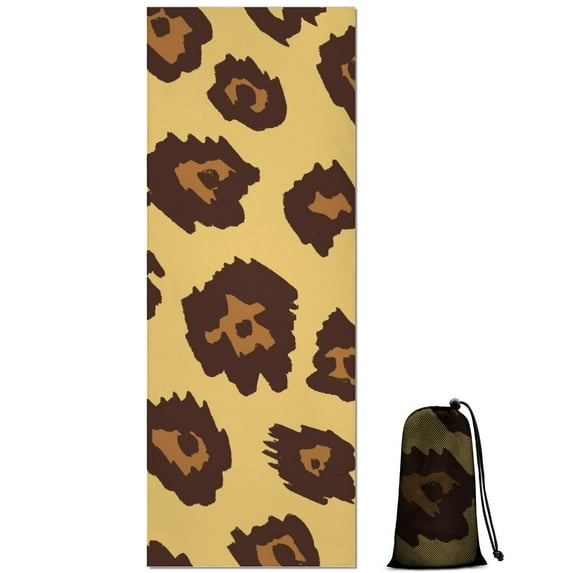 Yellow and Brown Of Leopard Print Hot Yoga Mat Towel Non Slip for Hot Yoga - Quick-Drying Yoga Mat Cover with 4 Corner Pockets with Travel Bag - Hot Yoga Towel Non Slip 74"x26"