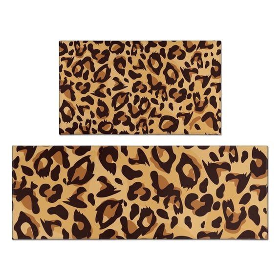 Yellow and Brown Of Leopard Print Kitchen Rugs Sets Of 2,Anti Fatigue Kitchen Mat Rugs Non Slip Washable,Decorative Kitchen Floor Mats for Kitchen,Sink,Laundry,17"x30"+17"x47"