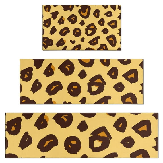 Yellow and Brown Of Leopard Print Kitchen Rugs Sets Of 3,Kitchen Runner Rugs Non Skid Washable,Decorative Kitchen Floor Mats for Kitchen,Sink,Laundry,17"x30"+ 17"x47" + 17"x59"
