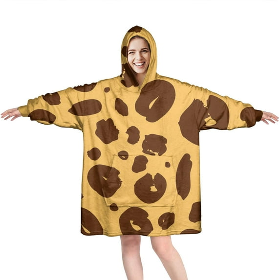 Yellow and Brown Of Leopard Print Wearable Oversized Blanket,Wearable Blanket Hoodie for Adults,Cozy Hooded Blankets with Super Pockets,Super Warm Fuzzy Pullover for Women & Men