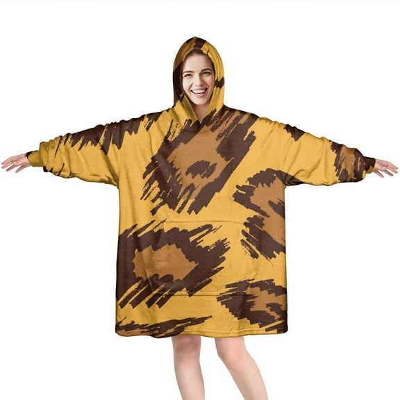 Yellow and Brown Of Leopard Print Wearable Oversized Blanket,Wearable Blanket Hoodie for Adults,Cozy Hooded Blankets with Super Pockets,Super Warm Fuzzy Pullover for Women & Men
