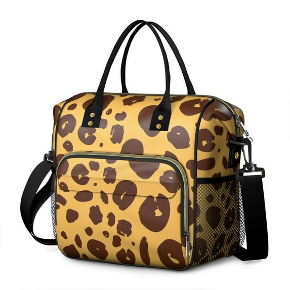 Yellow and Brown Of Leopard Print Womens Lunch Box for Work,Insulated Large Lunch Bag for Tween and Teen,Loncheras Para Mujer,Leakproof Adult Lunch Bag for Work,Beach,Travel,Picnic,Camping