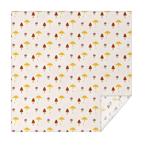 Yellow Brown Mushroom Small Flower White Pattern Square Tablecloth,Waterproof Square Table Cover,Wipeable Spillproof Washable Table Cover for Home Kitchen Party Decor 42"X42"(107x107cm)