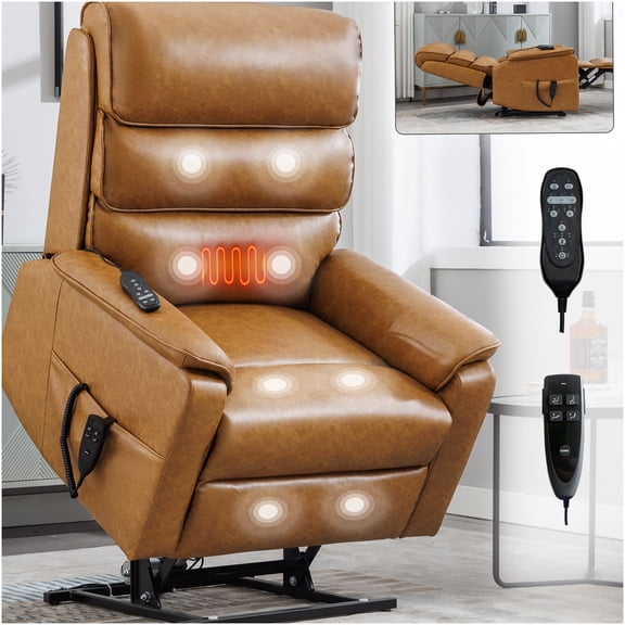 Yellow Brown Power Lift Recliner Chair with Dual Motor, Infinite Positioning, Heat Massage, and 350LB Capacity for Elderly and Mobility Support