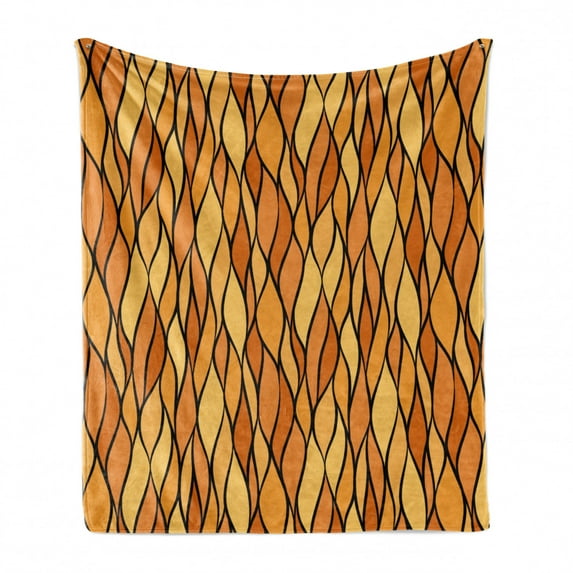 Yellow Brown Soft Flannel Fleece Throw Blanket, Abstract Continuous Design of Monochrome Mosaic Inspired Waves, Cozy Plush for Indoor and Outdoor Use, 50" x 70", Apricot Mustard, by Ambesonne
