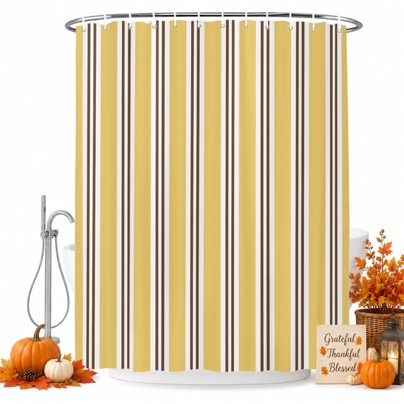 Yellow Brown Striped Shower Curtain Set - Small 36" x 72" Washable Bathtub Curtain with 12 Hooks, Modern Farmhouse Vertical Stripes Waterproof Fabric Stall Shower Curtains for Bathroom/Bathtub Décor