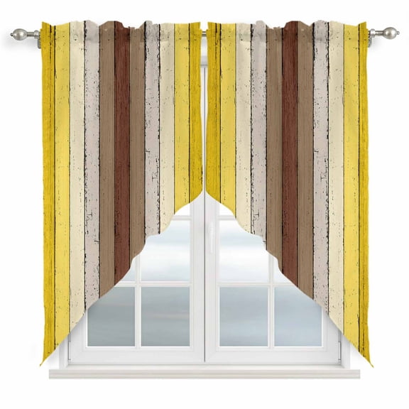 Yellow Brown Swag Curtains Farmhouse Wood Grain Vintage Striped Swag Valances for Kitchen Windows, Window Treatment Topper Curtains for Living Room Bedroom Bathroom, 36" W x 36" L