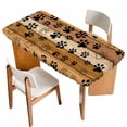 thumbnail image 1 of Yellow Brown Table Cloths for 6 Foot Rectangle Tables, Farmhouse Dog Paw Vintage Patio Waterproof Elastic Fitted Tablecloths, Washable Rectangular Table Cover for Camping, 1 of 8