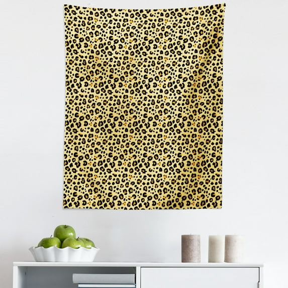 Yellow Brown Tapestry, Continuous Leopard Print Animal Skin Themed Spots Print, Fabric Wall Hanging Decor for Bedroom Living Room Dorm, 5 Sizes, Pastel Yellow Dark Mauve, by Ambesonne