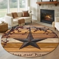 thumbnail image 1 of Yellow Brown Texas Star Round Rugs 7ft, Retro Country Star Farmhouse Wooden Non Slip Washable Rug Runner, Low Pile Indoor Floor Carpet Mat Bathroom Rugs for Living Room, Bedroom, Kids Room, 1 of 9
