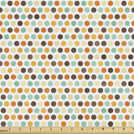 Ambesonne Yellow Brown Fabric by the Yard Upholstery, Colorful Polka Dots, 3 Yards, Pale Earth Yellow Taupe