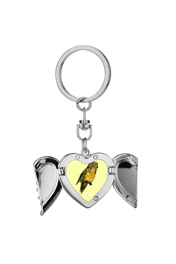 Yellow Budgie Parrot Bird Heart Angel Wing Key Chain Holder