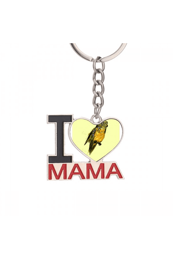 Yellow Budgie Parrot Bird Keychain Metal Keyring Holder Love MAMA Mother