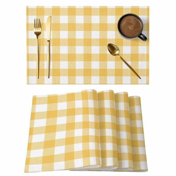 Yellow Buffalo Check Plaid Placemats Set of 4 Farmhouse Style Place Mats Table Mats Kitchen Dining Home Outdoor Party Table Decoration