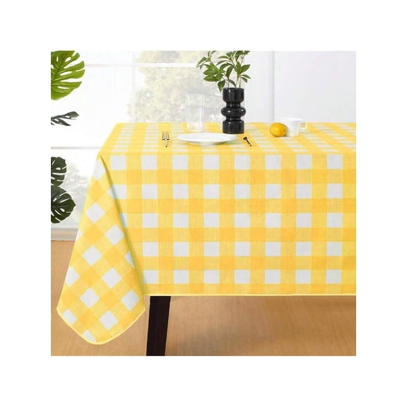 Yellow Buffalo Gingham Vinyl Tablecloth, 100% Waterproof Rectangular Table Cover, Heavy Duty Wipeable for Indoor & Outdoor Use - 54x78 Inch
