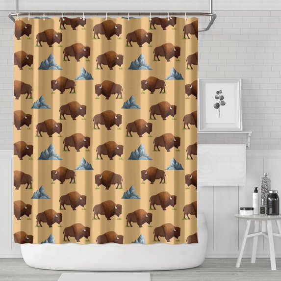 Yellow Buffalo Mountain Pattern Shower Curtain 84"x72" ,Bathroom Decorative Shower Curtains Set with 12 Hooks,Modern Waterproof Washable Shower Curtain