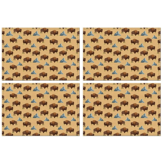 Yellow Buffalo Mountain Pattern Summer Placemats Table Placemats Set Of 4-Linen Kitchen Washable Placemats Table Mats 11.8"x17.7" Non-Slip Heat Resistant