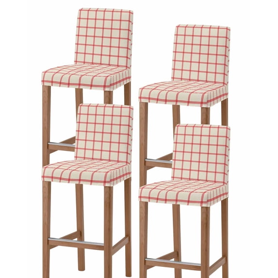 Yellow Buffalo Plaid Bar Stool Covers Set of 4, Red Lines Grid Pattern Vintage Stretch Washable Bar Chair Covers with Backs, Removable Pub Counter Height Chair Cover for Kitchen Dining Room Cafe