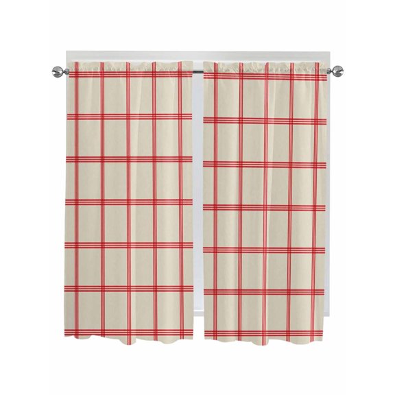 Yellow Buffalo Plaid Bathroom Window Curtain, Red Lines Grid Pattern Vintage Light Filtering Coffee Kitchen Curtains, Bedroom Living Room Curtains 2 Panel 84"x63"