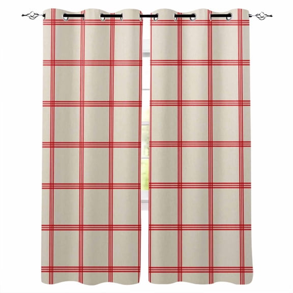Yellow Buffalo Plaid Blackout Curtains for Bedroom/Living Room, Thermal Insulated Kitchen Curtains, Red Lines Grid Pattern Vintage Grommet Darkening Window Treatment Drapes 27.5"x39"x2